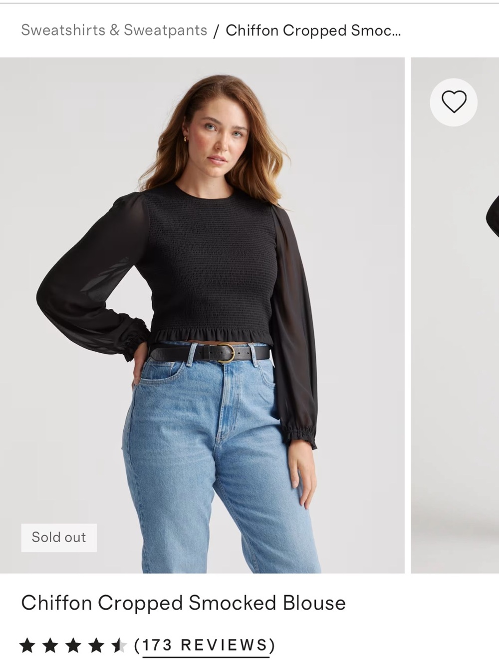 Quince Navy Chiffon Cropped Smocked Blouse